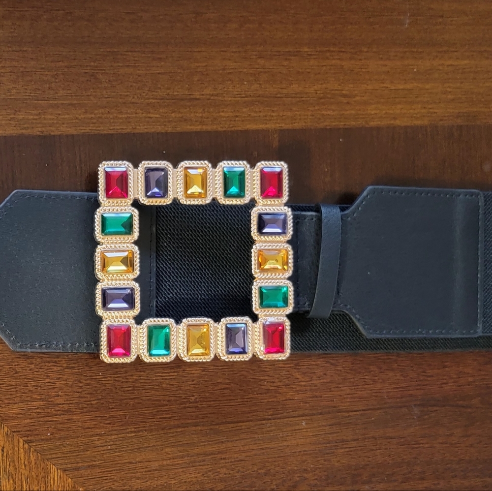 Multi-color Square Rhinestone Buckle Belt - Picture 2 of 2